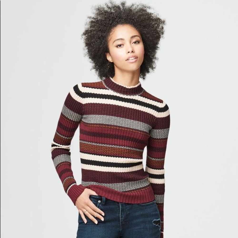 Striped Ribbed Turtleneck Sweater